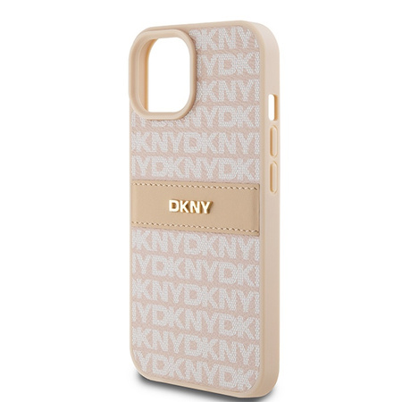 DKNY ETUI DO IPHONE 15 14 13 HARDCASE Z METALOWYM LOGO SKÓRZANE MONO STRIPE