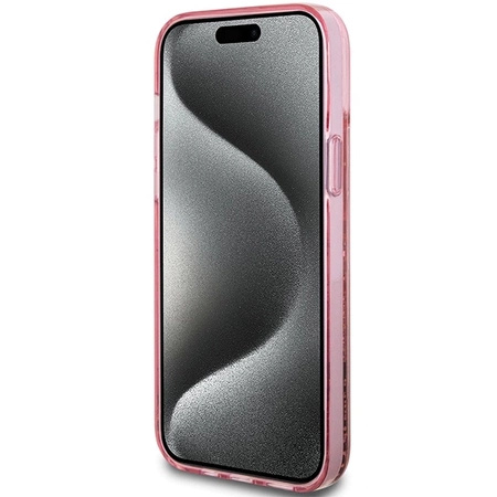 Etui Guess Liquid Glitter Gold Stripes na iPhone 15 Plus / 14 Plus - różowe