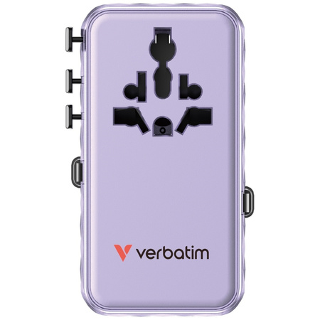 Verbatim Adapter podróżny EU/UK/US GaN   1xUSB-C/1xUSB-A/2xUSB-C PD 70W fioletowy 30188