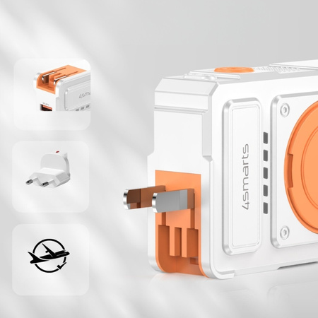 Ładowarka hybrydowa 4smarts 6w1          USB-C/USB-A PD 22.5W z powerbankiem 10 000 mAh, ładowanie indukcyjne Qi, kabel USB-C, biały