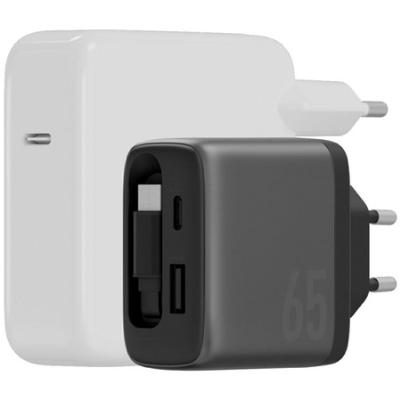 Ładowarka sieciowa Energea Ampcharge Arc 65 USB-A/USB-C + zwijany kabel USB-C PD/PPS/QC3.0 GaN gunmetal