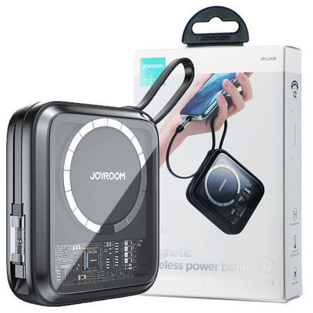 Joyroom powerbank indukcyjny 10000mAh Icy Series 22.5W z wbudowanym kablem USB C czarny (JR-L006)