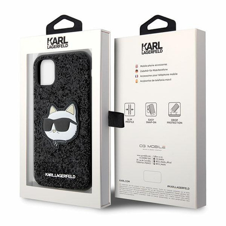 Etui Karl Lagerfeld KLHCN61G2CPK na iPhone 11 / Xr - czarne Glitter Choupette Patch