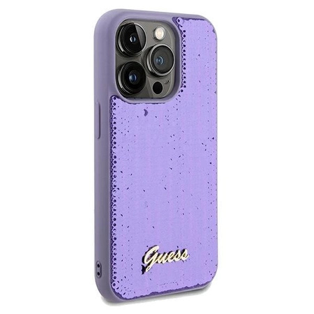 Etui Guess Sequin Script Metal na iPhone 14 Pro - fioletowe