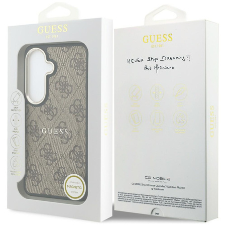 Etui Guess 4G Embossed Ring MagSafe do Samsung Galaxy S26 Plus brązowy