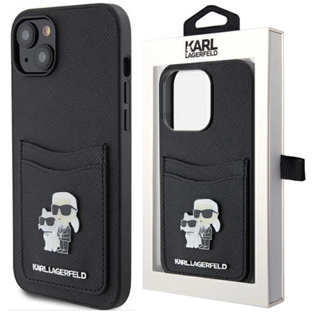Etui Karl Lagerfeld Saffiano Cardslot Karl&Choupette Metal Pin do iPhone 15 - czarne