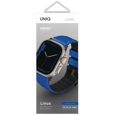 Etui Uniq pasek Linus na Apple Watch 1/2/3/4/5/6/7/8/SE/SE2/Ultra 42/44/45/49mm Airosoft Silicone niebieski/racing blue