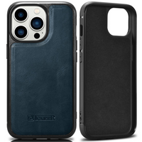 iCarer Leather Oil Wax etui pokryte naturalną skórą do iPhone 14 Pro Max (kompatybilne z MagSafe) niebieski (WMI14220720-BU)