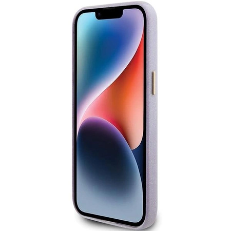 Etui Guess Glitter Glossy Script do iPhone 15 Pro - liliowe