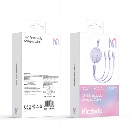 MCDODO KABEL ZWIJANY MICRO USB LIGHTNING USB-C 3W1