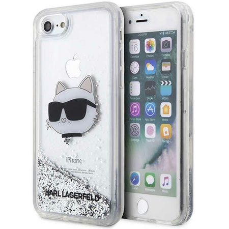 Etui Karl Lagerfeld KLHCI8LNCHCS na iPhone 7/8/ SE 2020 / SE 2022 - srebrne Glitter Choupette Head