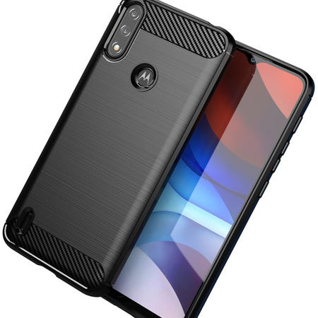 Carbon Case elastyczne etui pokrowiec Motorola Moto E7 Power czarny