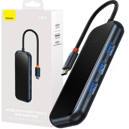 Baseus AcmeJoy HUB 4-portowy (USB-C do 1x USB-C PD&Data/3x USB3.0) ciemnoszary (WKJZ010313)