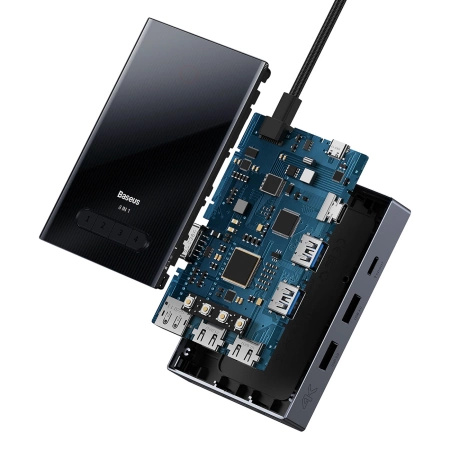 Hub USB-C 8w1 Baseus PioneerJoy HDMI 4K@60Hz + HDMI 4K@30Hz + DisplayPort 8K@30Hz + VGA + 2 x USB-A 3.0 + 2 x USB-C - szary