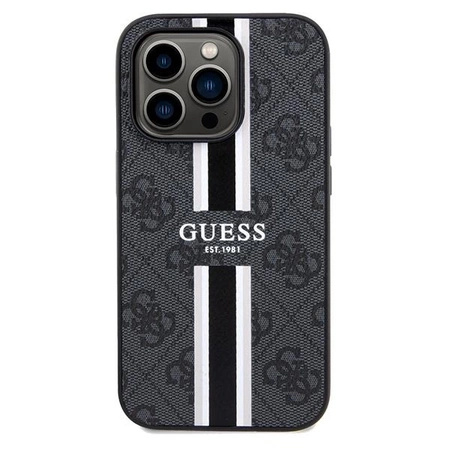 Etui Guess 4G Printed Stripes MagSafe na iPhone 15 Pro Max - czarne