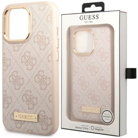 Guess GUHMP13LU4GPRP iPhone 13 Pro / 13 6,1" różowy/pink hard case 4G Logo Plate MagSafe
