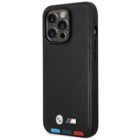 Etui BMW BMHCP14L22PTDK iPhone 14 Pro 6,1" czarny/black Leather Stamp Tricolor