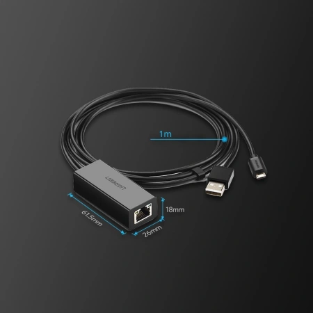 UGREEN KARTA SIECIOWA ZEWNETRZNA DO CHROMECAST ZŁĄCZE MICRO USB 100MB/S 1M