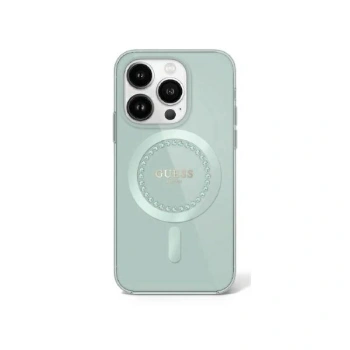 GUESS ETUI HARDCASE DO IPHONE 16 PRO 6.3 DO MAGSAFE IML RHINESTONES ZIELONE