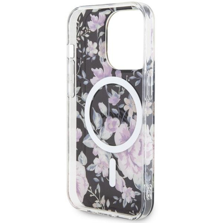 Etui Guess GUHMP14LHCFWSK na iPhone 14 Pro - czarne Flower MagSafe