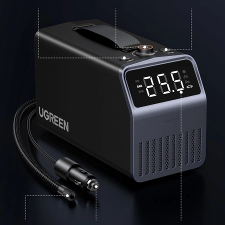 Pompka elektryczna Ugreen 150 PSI 12V do opon samochodowych z wyświetlaczem cyfrowym - szara