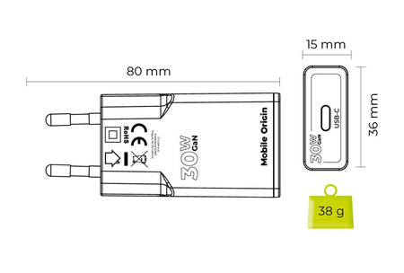 Mobile Origin GaN 30W Slim Charger TÜV, MO17 - USB-C