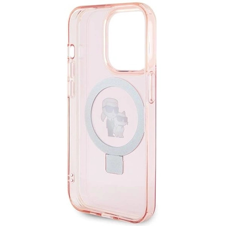 Etui Karl Lagerfeld Ring Stand Karl&Choupettte MagSafe do iPhone 15 Pro - różowe