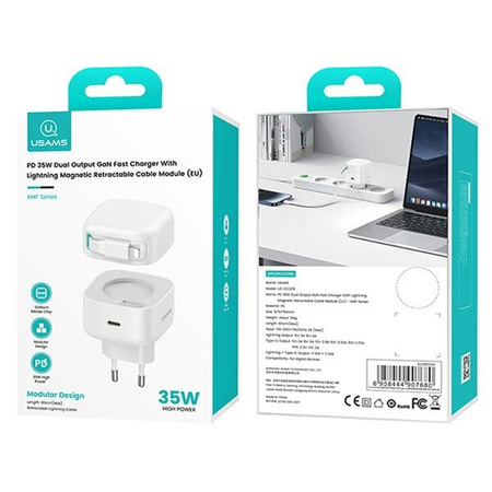 USAMS ŁADOWARKA 35W USB-C ZWIKANY KABEL DO LIGHTNING DO TELEFONÓW APPLE
