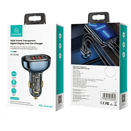 USAMS ŁADOWARKA SAMOCHODOWA 2xUSB 1xUSB-C 125W DO TELEFONÓW ZŁĄCZE USB-C