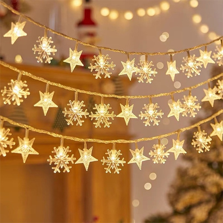 BELINE LAMPKI LED SNOWFLAKE CIEPŁE BIAŁE 3M 20 LAMPEK ZASILANE BATERIA 3XAA