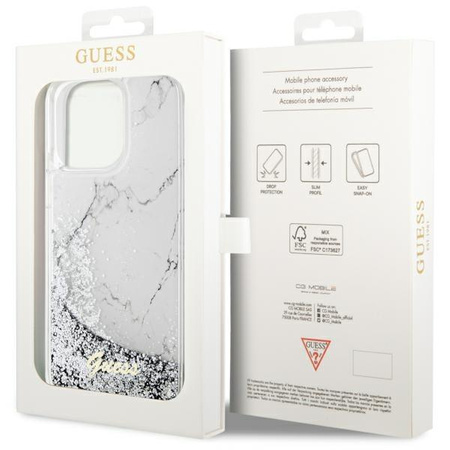 Etui Guess GUHCP14XLCSGSGH na iPhone 14 Pro Max 6.7" - białe Liquid Glitter Marble