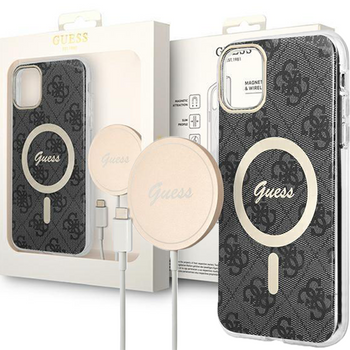 Zestaw Guess GUBPN61H4EACSK Case+Charger iPhone 11 6,1" czarny/black hard case 4G Print MagSafe