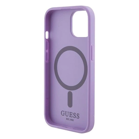 Etui Guess Saffiano MagSafe do iPhone 15 Plus - fioletowe
