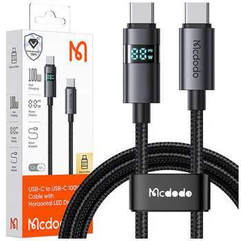 MCDODO KABEL Z WYŚWIETLACZEM USB-C SZYBKIE ŁADOWANIE USB TYP C 5A 100W 1M