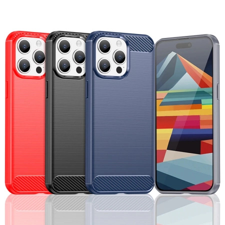 Elastyczne etui wzór karbon do iPhone 15 Pro Carbon Case - niebieskie