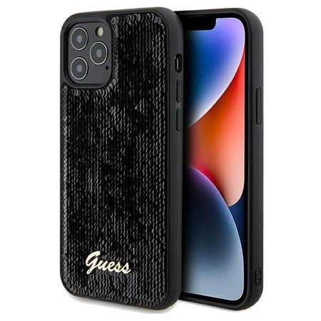 Etui Guess Sequin Script Metal na iPhone 12/12 Pro - czarne