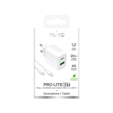 PURO ŁADOWARKA SIECIOWA 20W USB-A USB-C DO TELEFONÓW APPLE IPHONE 13 14 PRO
