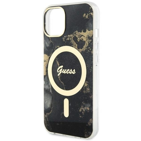 Etui Guess GUHMP14SHTMRSK na iPhone 14 - czarne Golden Marble MagSafe