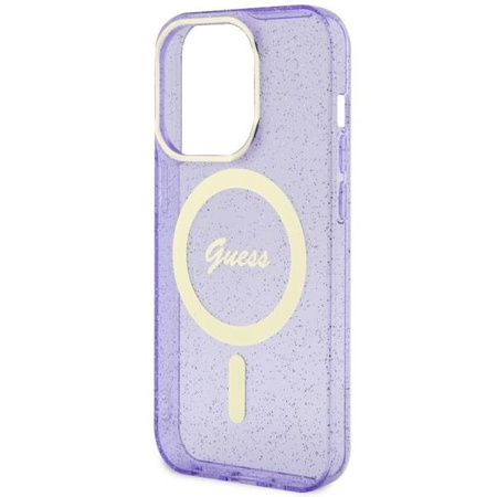Etui Guess GUHMP14LHCMCGU na iPhone 14 Pro purpurowy/purple hardcase Glitter Gold MagSafe