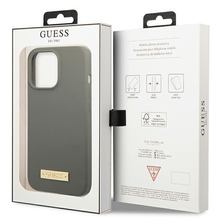 Guess GUHMP13LSPLG iPhone 13 Pro / 13 6,1" szary/grey hard case Silicone Logo Plate MagSafe