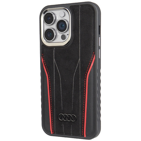Audi Genuine Leather MagSafe iPhone 15 Pro Max 6.7 czarno-czerwony/black-red hardcase AU-TPUPCMIP15PM-R8/D3-RD