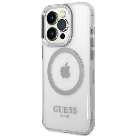 Guess GUHMP14LHTRMS iPhone 14 Pro 6,1" srebrny/silver hard case Metal Outline Magsafe