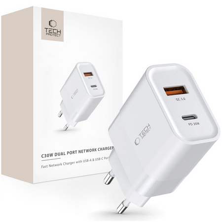 TECH-PROTECT ŁADOWARKA C30W 2-PORT PD30W QC3.0 DO SAMSUNG IPHONE HUAWEI 30W