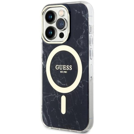 Etui Guess GUHMP14LPCUMAK na iPhone 14 Pro - czarne Marble MagSafe