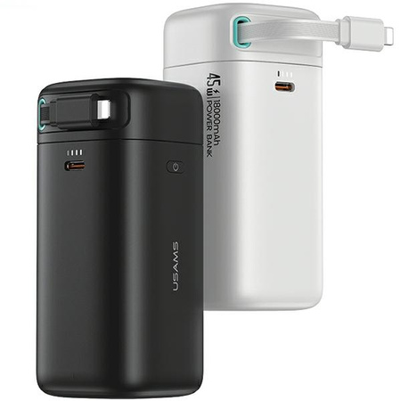 USAMS Powerbank ze zwijanym kablemRetractable Lightning 18000 mAh PD45W Fast Charge XMF Series czarny/black 20KCD21701 (US-CD217)