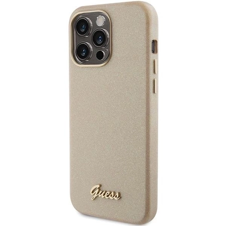 Etui Guess Glitter Glossy Script do iPhone 15 Pro Max - złote
