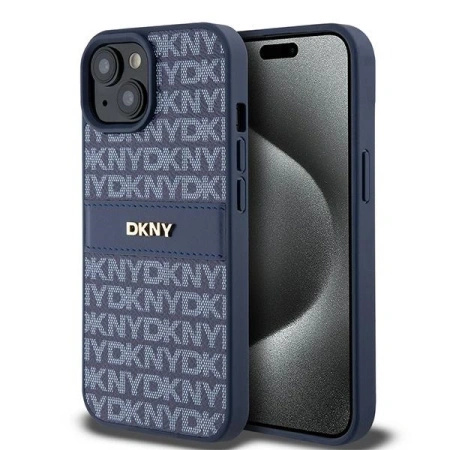 DKNY ETUI HARDCASE DO IPHONE 15 14 13 Z LOGO METALOWYM LEATHER MONO STRIPE