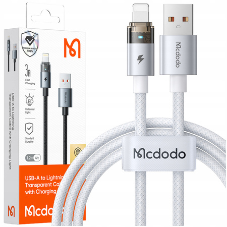 MCDODO KABEL USB SZYBKIE ŁADOWANIE DO IPHONE LIGHTNING PD 36W 1M LED BIAŁY