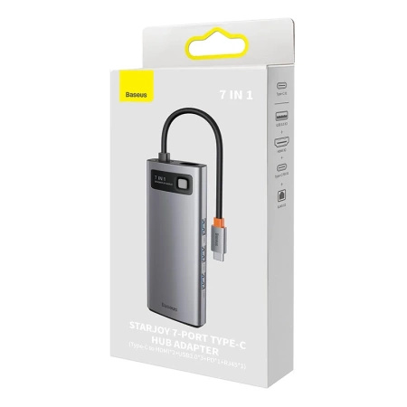 BASEUS HUB 7W1 USB-C DO 3X USB 3.0 HDMI VGA ETHERNET RJ45 DO KOMPUTERA 4K