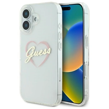 GUESS ETUI HARDCASE DO IPHONE 16 6.1'' Z IML HEART I PRZEŹROCZYSTYM WZOREM